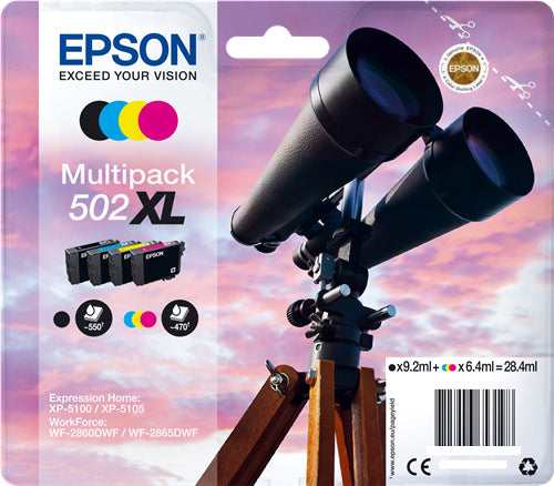 Conjunto 4 Tinteiros Epson 502XL Originais Série Binóculos T02W6